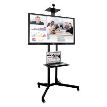 Suport tv cu roti pentru prezentari, Loomax, cu suport pentru TV, videoproiector si laptop, negru