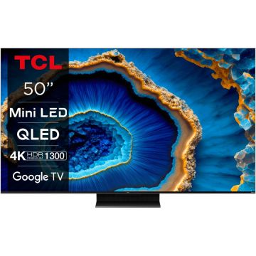 TCL Televizor TCL MiniLed 50C805, 126 cm, Smart Google TV, 4K Ultra HD, 100hz, Clasa G (Model 2023), Negru
