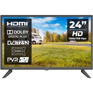 Kiano Televizor Kiano SlimTV 24 (23.5) | Excelent pentru Camioane si Rulote | LED HD TV 1366 x 768 | Incarcator auto