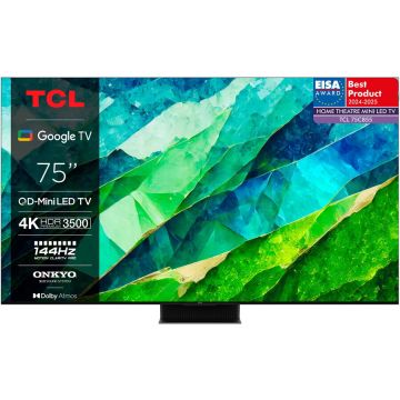 TCL Televizor TCL MiniLed 75C855, 189 cm, Smart Google TV, 4K Ultra HD, 100Hz, Clasa F (Model 2024)