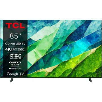 TCL Televizor TCL MiniLed 85C855, 214 cm, Smart Google TV, 4K Ultra HD, 100Hz, Clasa F (Model 2024)