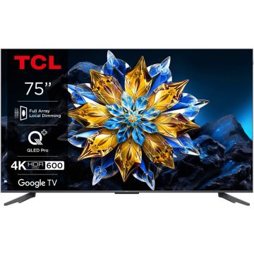 TCL Televizor TCL QLED 75C655 Pro, 189 cm, Smart Gloogle TV, 4k Ultra HD, Clasa F (Model 2024)