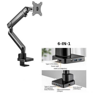 Blackmount Suport monitor de masa cu Statie docking  6-in-1, Blackmount MNT20, 17-32, max.8 kg, otel, negru