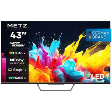 METZ Televizor METZ QLED 43MQE7600, 109 cm, Smart Google TV, 4K Ultra HD, Clasa F (Model 2024)