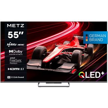 METZ Televizor METZ QLED 55MQE8000, 139 cm, Smart Google TV, 4K Ultra HD, 100 Hz, Clasa F, Negru