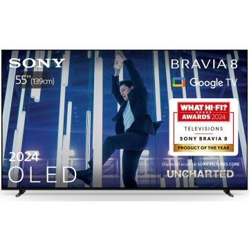 Sony Televizor Sony BRAVIA 8 OLED 55XR80, 139 cm, Smart Google TV, 4K Ultra HD, 100 Hz, Clasa F, Negru