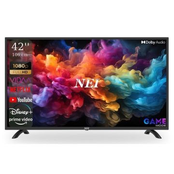 Televizor Smart NEI Full HD 42NE5900H 106 cm, Sistem VIDAA OS, Audio Dolby, Negru, cu Suport Perete Inclus