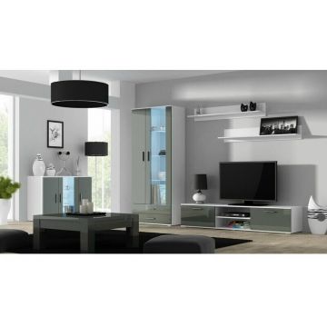 Cama MEBLE Comoda TV Cama Meble Soho 180, MDF-PAL, Alb-Gri lucios Cama MEBLE Comoda TV Cama Meble Soho 180, MDF-PAL, Alb-Gri lucios