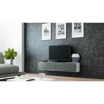 Cama MEBLE Comoda TV Cama Meble Vigo 140, 30/140/40 cm, Alb-Gri lucios Cama MEBLE Comoda TV Cama Meble Vigo 140, 30/140/40 cm, Alb-Gri lucios