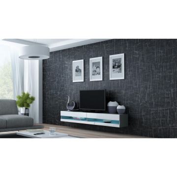 Cama MEBLE Comoda TV Cama Meble Vigo Newm 30/180/40cm, Gri-Alb lucios Cama MEBLE Comoda TV Cama Meble Vigo Newm 30/180/40cm, Gri-Alb lucios