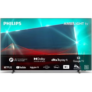 Televizor LED Philips Smart TV 55OLED718/12 Seria OLED718/12 139cm 4K UHD HDR Ambilight pe 3 laturi