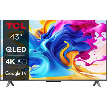 TCL Televizor Smart QLED, TCL, 43C643, 108 cm, 4K, Google TV, rezolutie 3840 x 2160, Negru